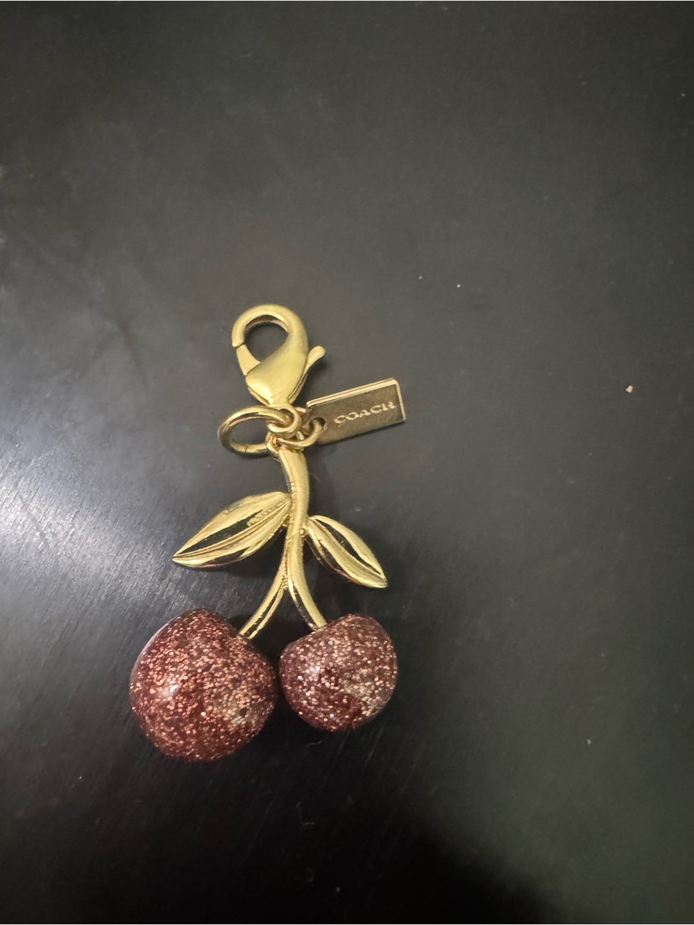 Coach Gold-Tone Cherry Charm with Sparkling Wine Red Cherries